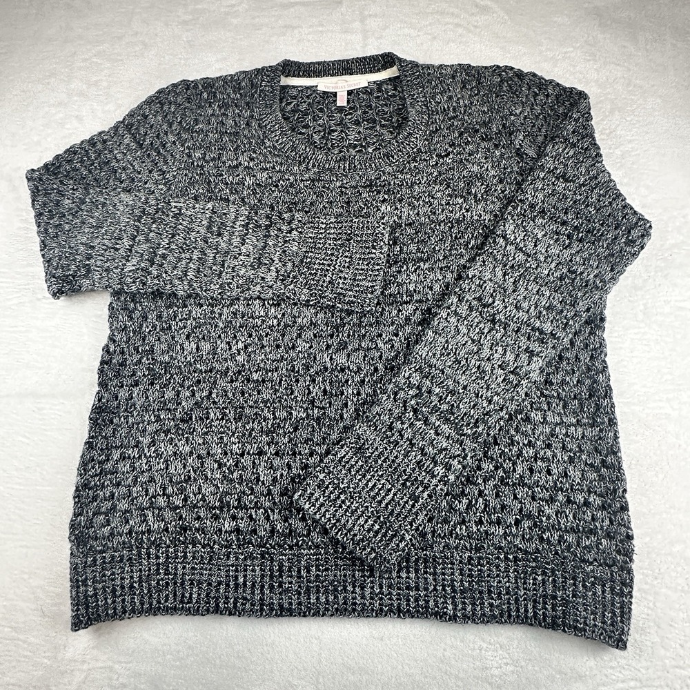 Victoria's Secret Marled Chunky Knit Cotton Sweater Large Gray Black Cozy Cabin